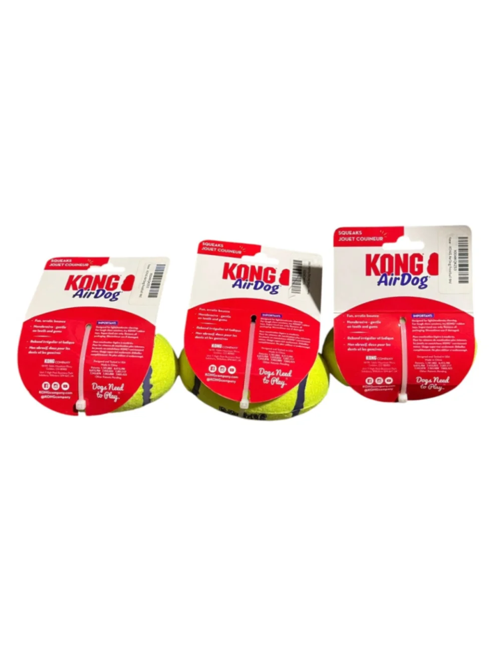 3 New Kong Air Dog Squeaker Football Dog Toy, Medium sized